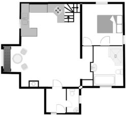 Garden Cottage Floorplan of the ground floor of Garden Cottage