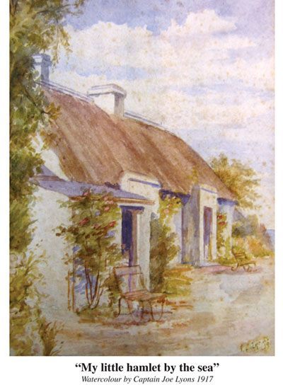 Painting of the Cottages, 'My little hamlet by the sea' by Capt Joe Lyons 1917